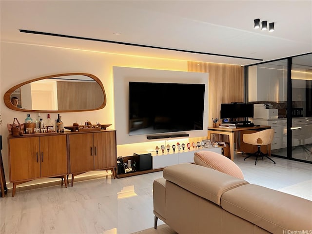 581 Kamoku St Unit 3906, Honolulu, HI 96826 - living area with light marble finish floors and a desk