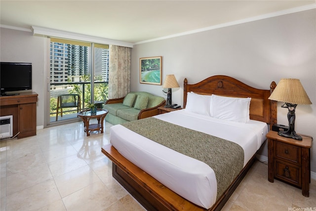2045 Kalakaua Ave Unit 618, Honolulu, HI 96815 - bedroom with ornamental molding, baseboards, and access to outside