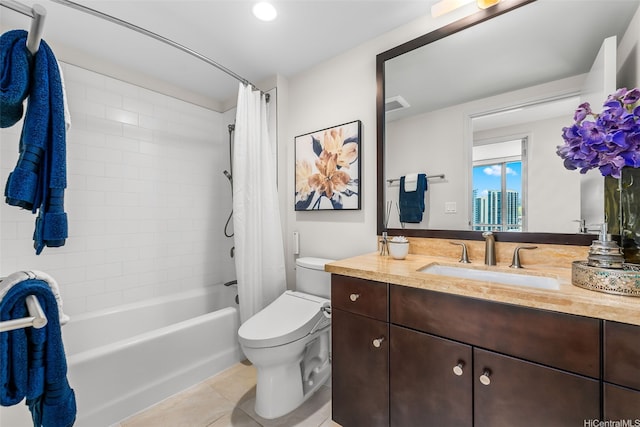 1189 Waimanu St Unit 3305, Honolulu, HI 96814 - full bathroom featuring toilet, vanity, shower / bath combo, and tile patterned floors