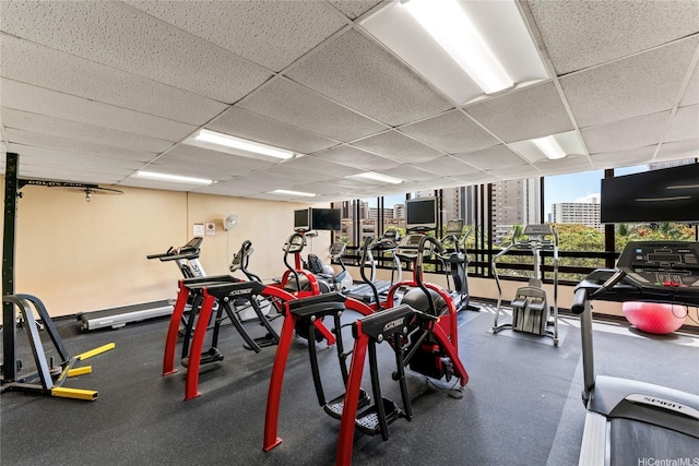 411 Hobron Ln Unit 3314, Honolulu, HI 96815 - gym featuring a drop ceiling