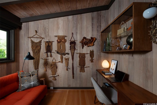 1875 Kualono St, Honolulu, HI 96817 - detailed view of wood walls, a desk, and wood finished floors