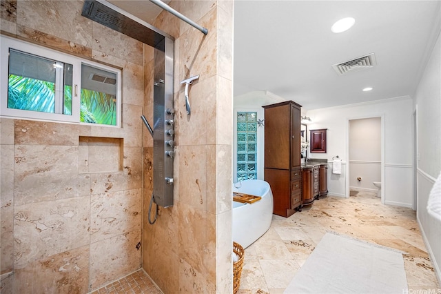 1408 Auwaiku St, Kailua, HI 96734 - full bath with vanity, walk in shower, a soaking tub, plenty of natural light, and recessed lighting