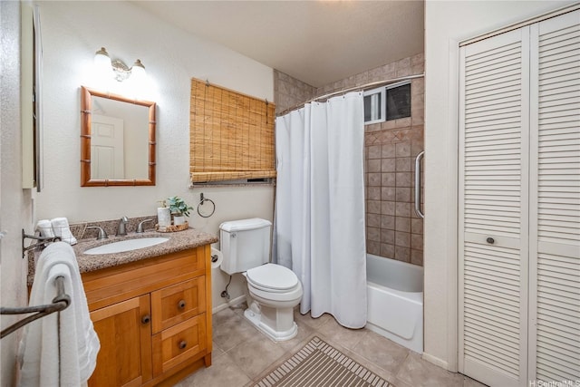 1408 Auwaiku St, Kailua, HI 96734 - full bathroom with toilet, vanity, tile patterned floors, shower / bathtub combination with curtain, and a closet