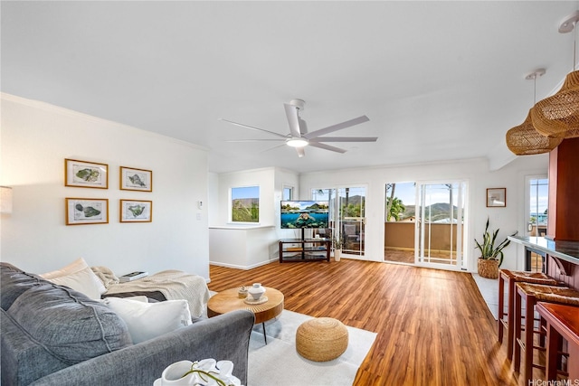 1408 Auwaiku St, Kailua, HI 96734 - living area with ceiling fan, wood finished floors, and baseboards