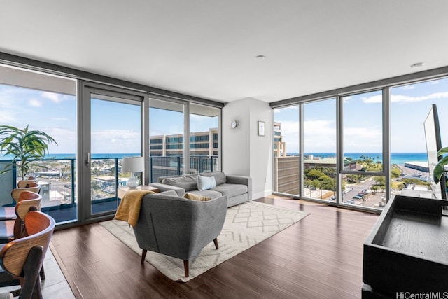 600 Ala Moana Blvd Unit 1101, Honolulu, HI 96813 - living room featuring expansive windows, wood finished floors, and a water view