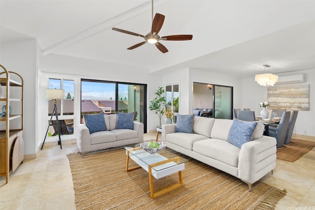 389D Kaelepulu Dr Unit 1504, Kailua, HI 96734 - living room featuring a chandelier, ceiling fan, light tile patterned floors, and baseboards