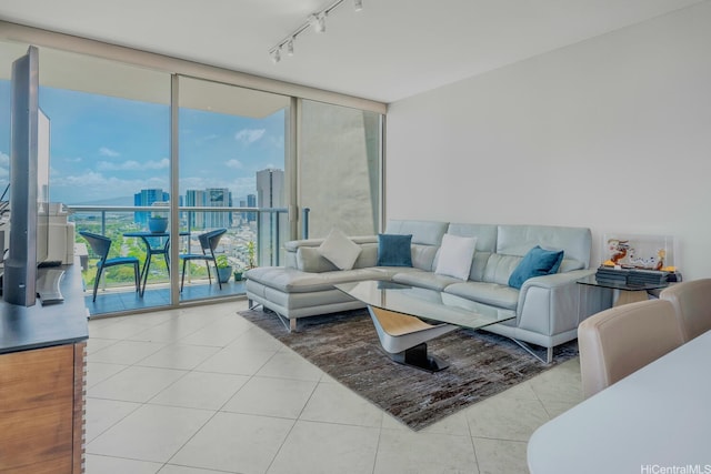 1551 Ala Wai Blvd Unit 2906, Honolulu, HI 96815 - tiled living room featuring floor to ceiling windows, track lighting, and a city view