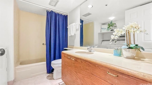 60 N Beretania St Unit 1702, Honolulu, HI 96817 - bathroom featuring tile patterned floors, vanity, toilet, and shower / tub combo with curtain