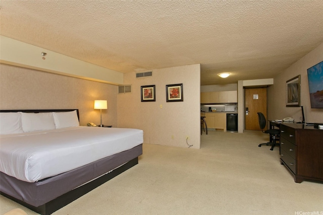 1088 Bishop St Unit 2201, Honolulu, HI 96813 - bedroom with light carpet, refrigerator, a textured ceiling, and an office area
