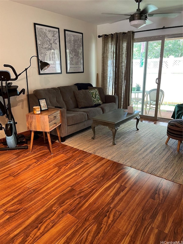 95-965 Ukuwai St Unit 3602, Mililani, HI 96789 - living room featuring wood finished floors and ceiling fan