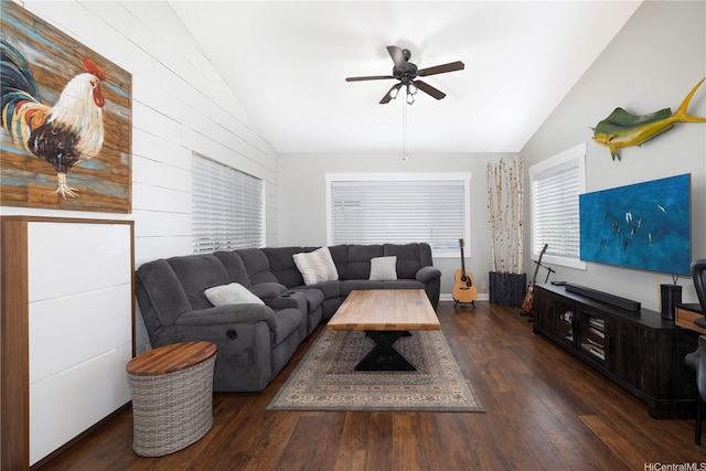 91-1013 Kailike St, Ewa Beach, HI 96706 - living area featuring vaulted ceiling, a ceiling fan, and wood finished floors