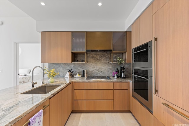 1100 Ala Moana Blvd Unit 3903, Honolulu, HI 96814 - kitchen featuring a sink, light stone counters, backsplash, stainless steel appliances, and recessed lighting