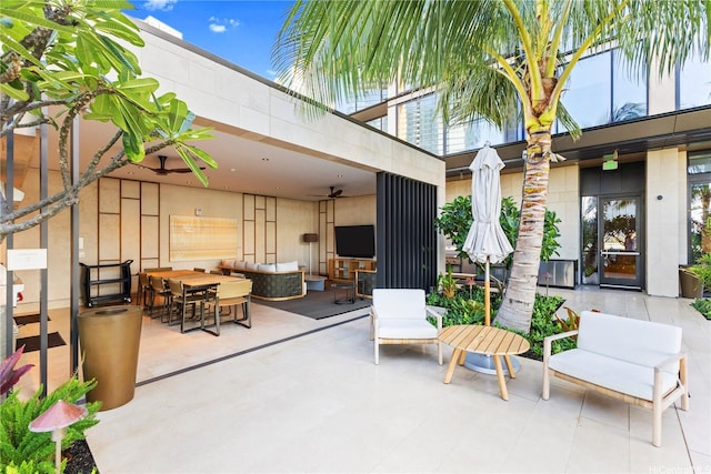 1100 Ala Moana Blvd Unit 3903, Honolulu, HI 96814 - view of patio featuring ceiling fan, an outdoor hangout area, and outdoor dining area