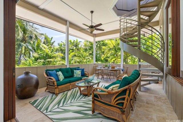 876 Aalapapa Dr Unit B, Kailua, HI 96734 - sunroom with an outdoor living space, ceiling fan, and outdoor dining space