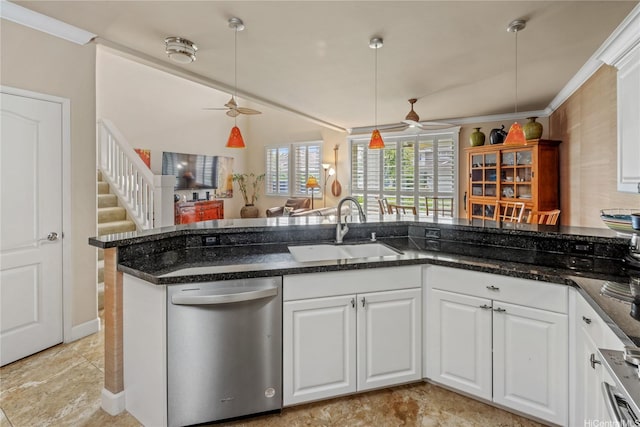 92-1037D Koio Dr Unit M1-4, Kapolei, HI 96707 - kitchen with dishwasher, a sink, a ceiling fan, and dark stone countertops