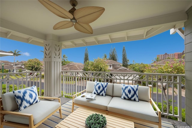 92-1037D Koio Dr Unit M1-4, Kapolei, HI 96707 - balcony with an outdoor living space, a ceiling fan, and a residential view
