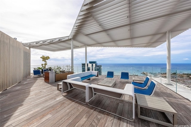 1001 Queen St Unit 1815, Honolulu, HI 96814 - dock area featuring a deck with water view and outdoor lounge area