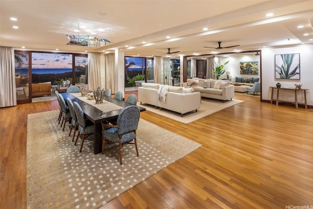 958 Mokulua Dr, Kailua, HI 96734 - dining area featuring wood finished floors, recessed lighting, and a ceiling fan