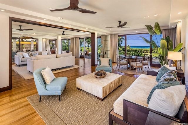958 Mokulua Dr, Kailua, HI 96734 - living area with recessed lighting, ceiling fan, and light wood-type flooring