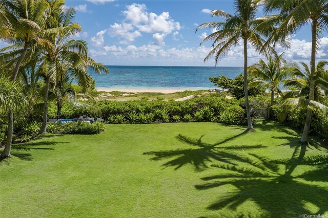958 Mokulua Dr, Kailua, HI 96734 - view of grassy yard featuring view of water and beach