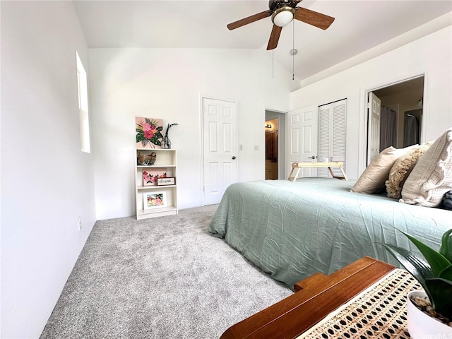 87-1976 Pakeke St Unit 5N, Waianae, HI 96792 - bedroom featuring carpet flooring, high vaulted ceiling, and ceiling fan