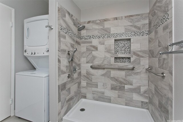 95-1030 Ainamakua Dr Unit 4, Mililani, HI 96789 - full bathroom with stacked washer / drying machine and a shower stall