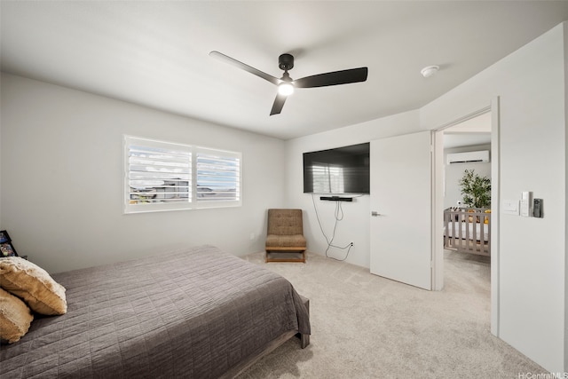 91-1811 Kapeku Loop, Ewa Beach, HI 96706 - bedroom with a wall mounted AC, light colored carpet, and a ceiling fan