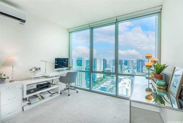 1391 Kapiolani Blvd Unit 4111, Honolulu, HI 96814 - office featuring expansive windows, carpet flooring, an AC wall unit, and healthy amount of natural light