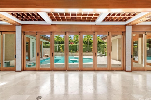 4498 Pahoa Ave, Honolulu, HI 96816 - doorway to outside featuring healthy amount of natural light, coffered ceiling, and tile patterned floors
