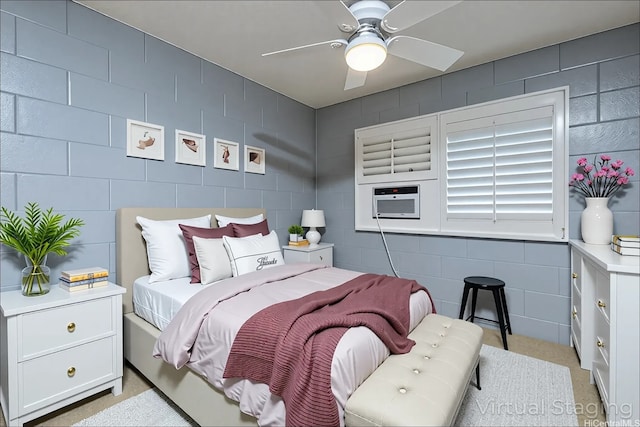 4280 Salt Lake Blvd Unit D23, Honolulu, HI 96818 - bedroom featuring tile walls, light carpet, ceiling fan, and cooling unit