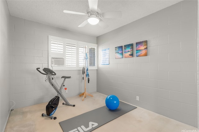 4280 Salt Lake Blvd Unit D23, Honolulu, HI 96818 - workout area with a ceiling fan, carpet floors, a textured ceiling, and cooling unit