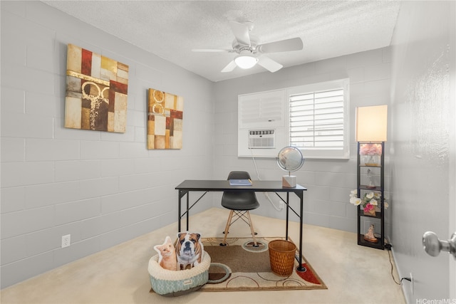 4280 Salt Lake Blvd Unit D23, Honolulu, HI 96818 - home office featuring ceiling fan, a textured ceiling, and carpet flooring