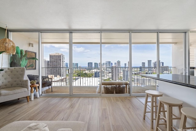 1520 Ward Ave Unit 902, Honolulu, HI 96822 - living area with floor to ceiling windows, a view of skyline, and light wood finished floors