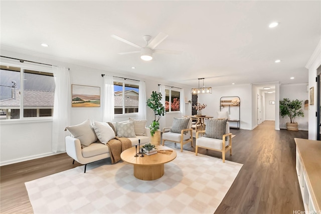 45-237 Popoki Pl, Kaneohe, HI 96744 - living area with wood finished floors, ceiling fan, baseboards, and recessed lighting