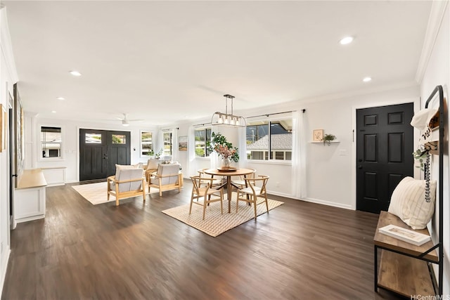 45-237 Popoki Pl, Kaneohe, HI 96744 - dining area with ornamental molding, healthy amount of natural light, baseboards, recessed lighting, and dark wood finished floors