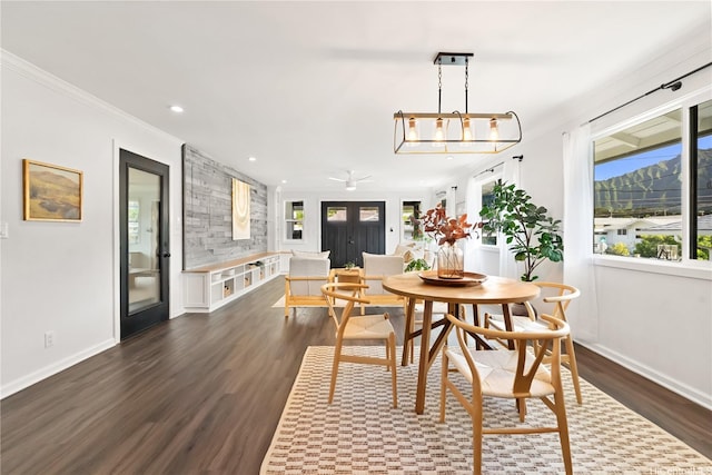 45-237 Popoki Pl, Kaneohe, HI 96744 - dining area with dark wood-type flooring, baseboards, recessed lighting, and ornamental molding