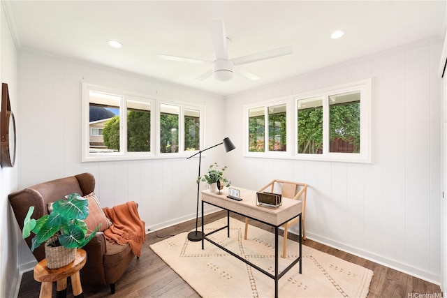 45-237 Popoki Pl, Kaneohe, HI 96744 - office space with wood finished floors, ceiling fan, baseboards, crown molding, and recessed lighting