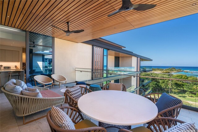 1388 Ala Moana Blvd Unit 8805, Honolulu, HI 96814 - balcony with ceiling fan, a water view, and outdoor dining space