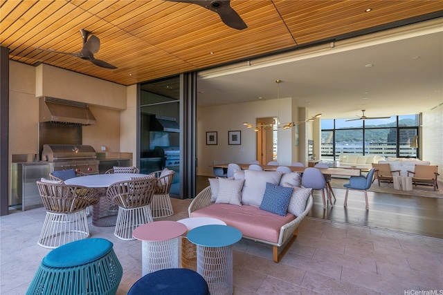 1388 Ala Moana Blvd Unit 8805, Honolulu, HI 96814 - view of patio with area for grilling, a ceiling fan, outdoor dining space, and an outdoor living space