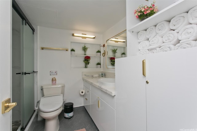 1777 Ala Moana Blvd Unit 937, Honolulu, HI 96815 - full bathroom featuring vanity, a shower stall, toilet, and tile patterned floors