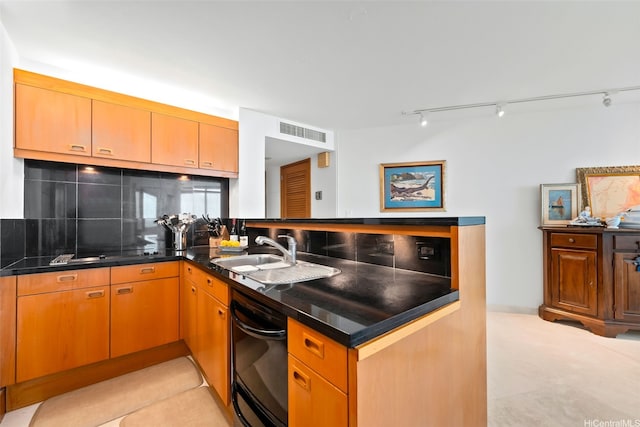 1330 Ala Moana Blvd Unit 3202, Honolulu, HI 96814 - kitchen featuring a sink, a peninsula, track lighting, dishwasher, and tasteful backsplash