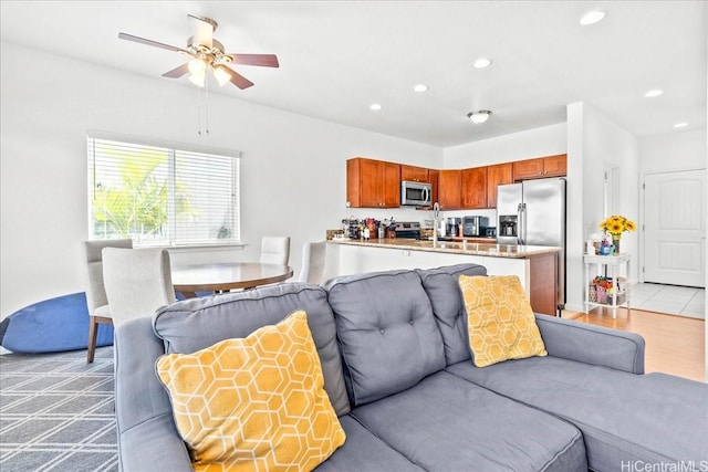 87-176 Maipalaoa Rd Unit J24, Waianae, HI 96792 - living area with recessed lighting and ceiling fan
