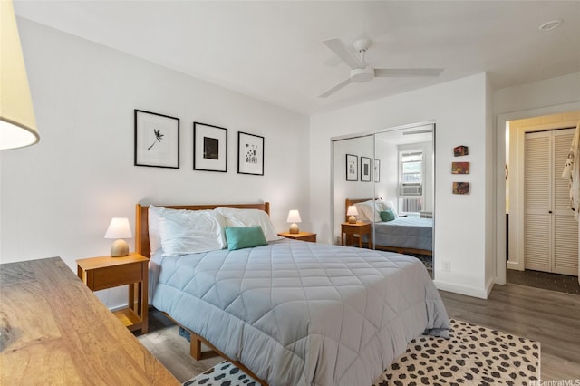 515 Keolu Dr Unit H, Kailua, HI 96734 - bedroom with wood finished floors, baseboards, a closet, and a ceiling fan