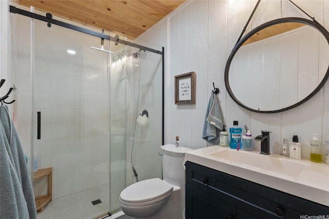 515 Keolu Dr Unit H, Kailua, HI 96734 - full bathroom featuring toilet, vanity, a stall shower, and wooden ceiling