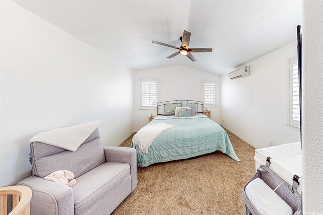 91-215 Keonekapu Pl, Ewa Beach, HI 96706 - carpeted bedroom featuring a wall mounted air conditioner, vaulted ceiling, and a ceiling fan