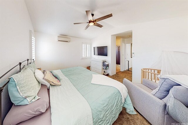 91-215 Keonekapu Pl, Ewa Beach, HI 96706 - bedroom with an AC wall unit, carpet flooring, lofted ceiling, and a ceiling fan