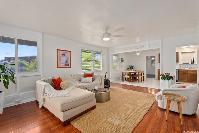 41-179 Nalu St, Waimanalo, HI 96795 - living area featuring a ceiling fan and wood finished floors