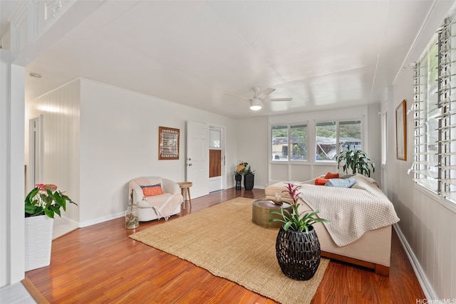 41-179 Nalu St, Waimanalo, HI 96795 - bedroom with wood finished floors, baseboards, and a ceiling fan