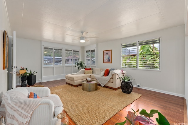 41-179 Nalu St, Waimanalo, HI 96795 - living room with wood finished floors, plenty of natural light, ceiling fan, and baseboards