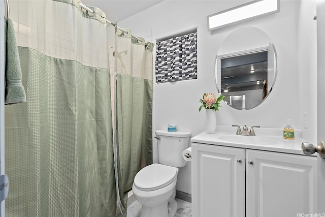41-179 Nalu St, Waimanalo, HI 96795 - full bathroom with toilet, vanity, marble finish floors, and a shower with curtain